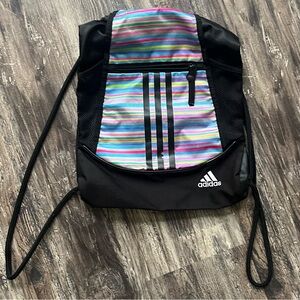 adidas Black Drawstring Backpack with Multicolor Stripe Panel